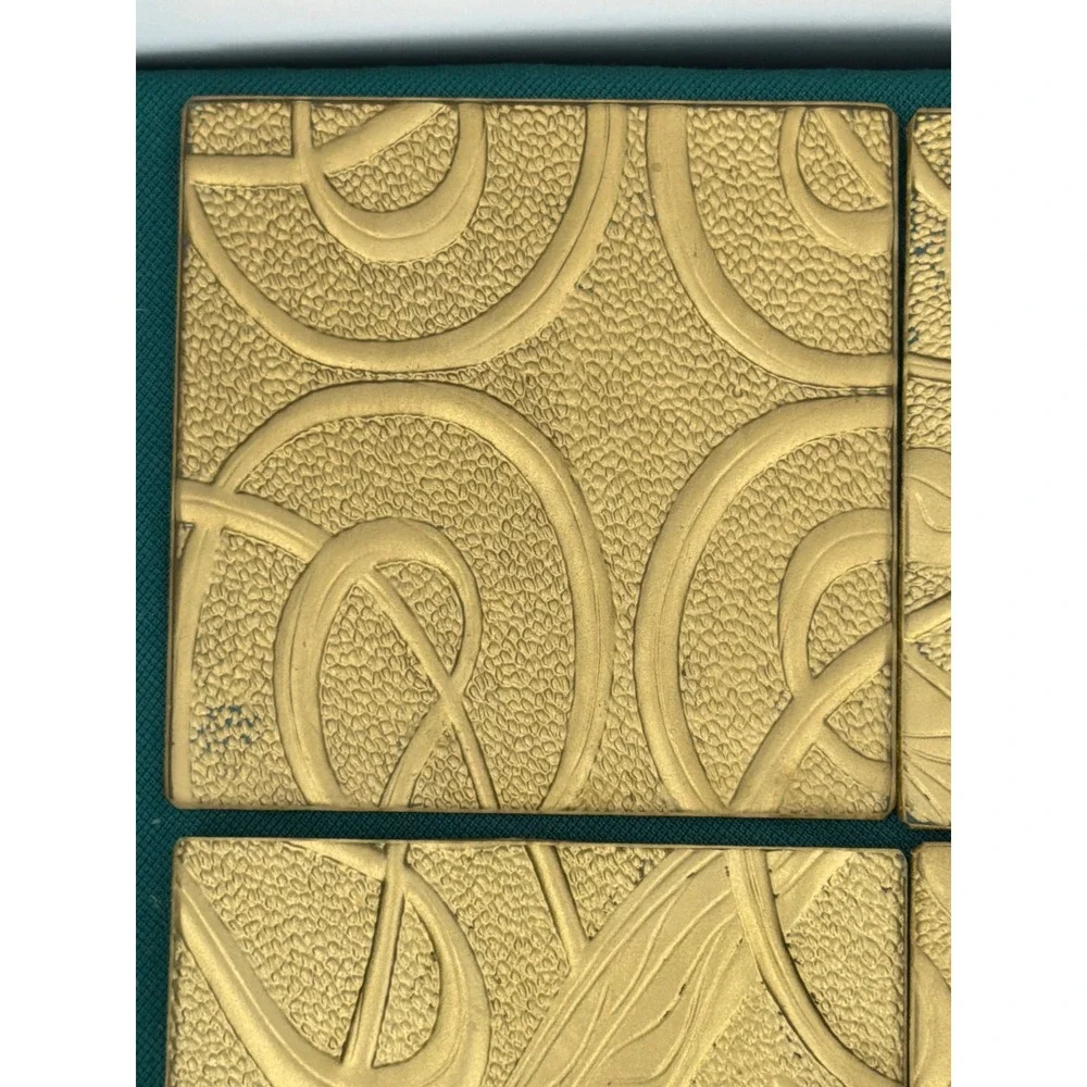 Vintage Gold Tone Art Nouveau Swirl Square Coasters Set of 4 MCM